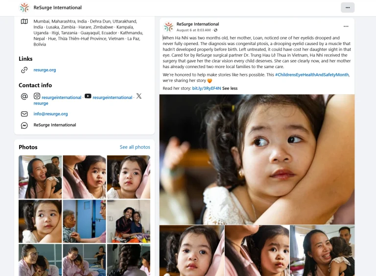 Bài viết về bé Hà Nhi được ReSurge đăng trên Facebook của mình